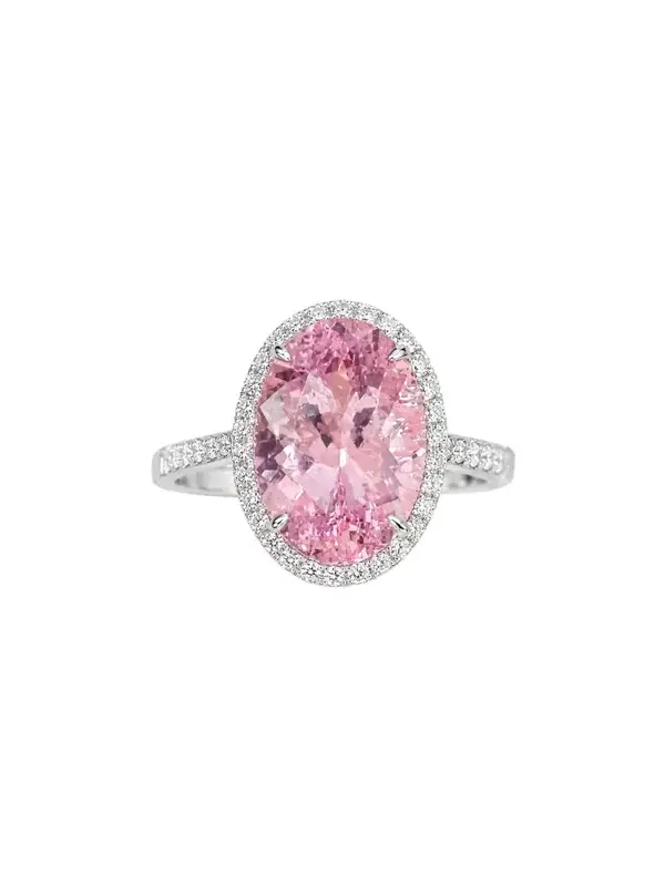 509ct Diamond Morganite 18K Gold Halo Ring 509ct Diamond Morganite 18K Gold Halo Ring