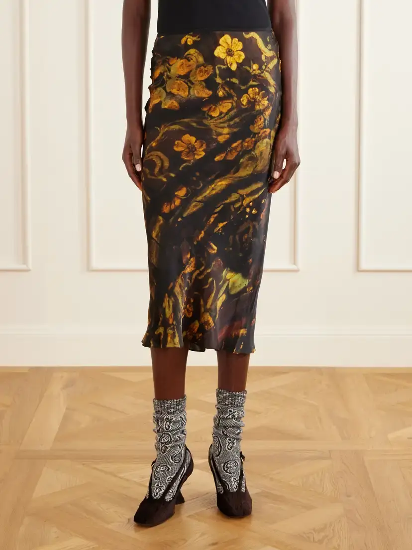 Dries Van Noten Floral-printed Silk-satin Midi Skirt | Thumbnail 3 Dries Van Noten Floral-printed Silk-satin Midi Skirt | Thumbnail 3