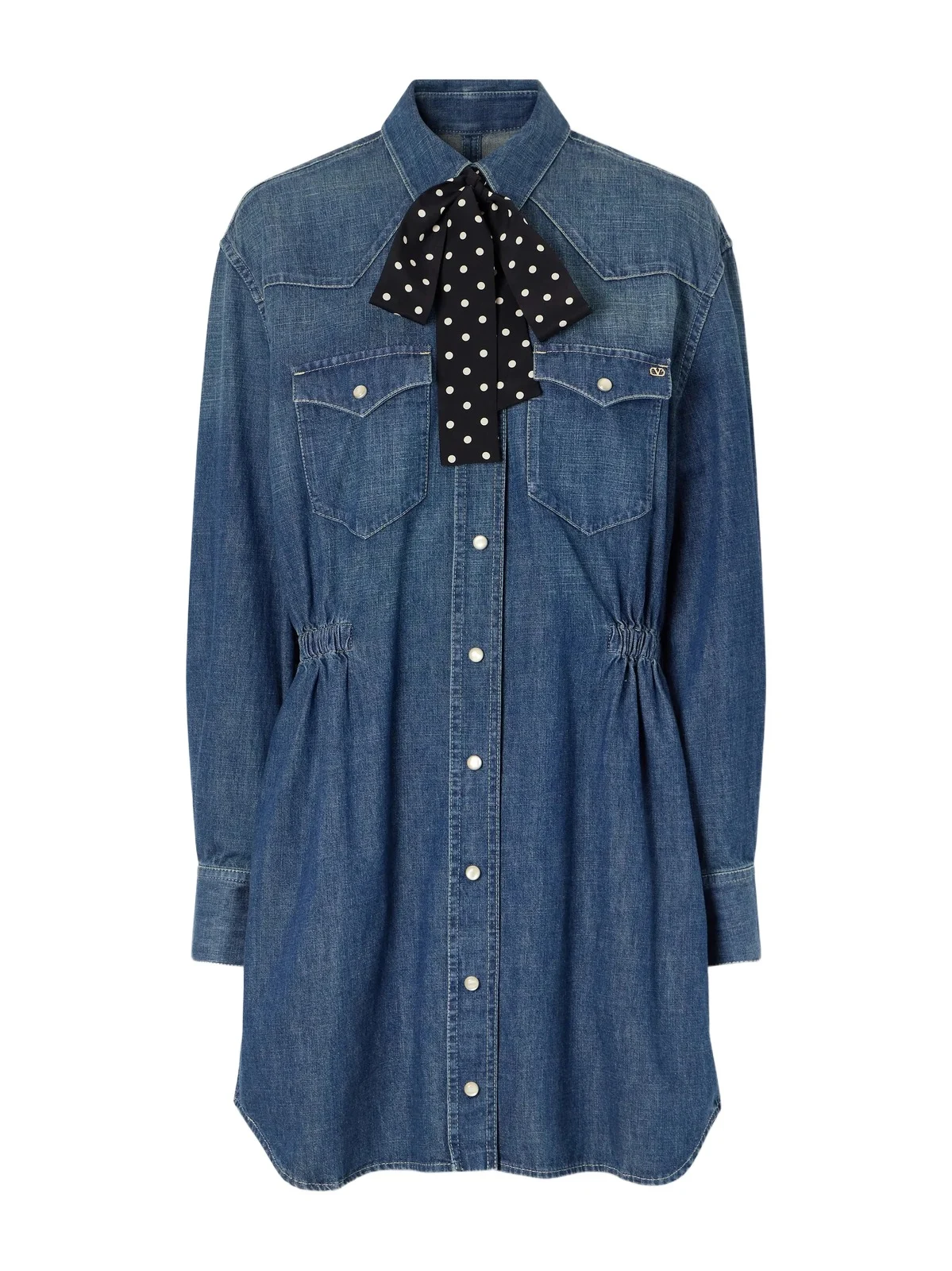Scarf-detailed Denim Mini Dress Scarf-detailed Denim Mini Dress