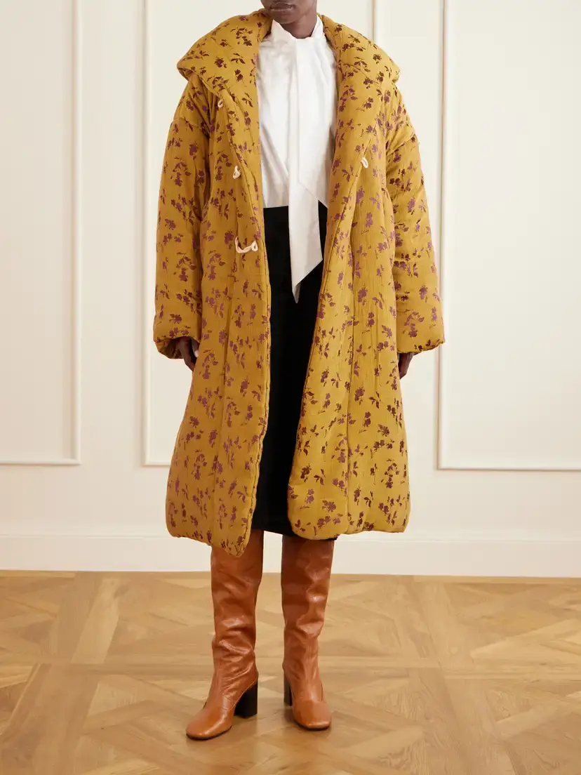 Dries Van Noten Hooded Padded Floral-jacquard Long Jacket | Thumbnail 2