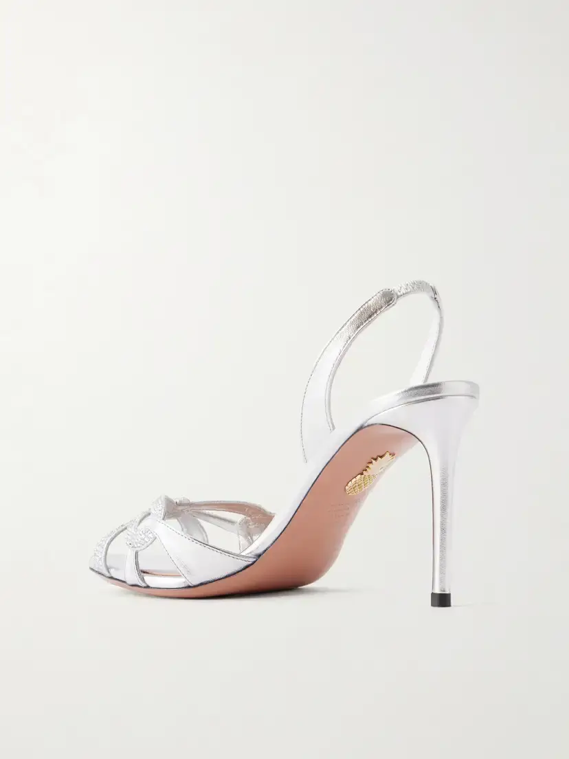 Aquazzura Ribbon Kiss 85 Crystal-embellished Metallic Leather Sandals | Thumbnail 3 Aquazzura Ribbon Kiss 85 Crystal-embellished Metallic Leather Sandals | Thumbnail 3