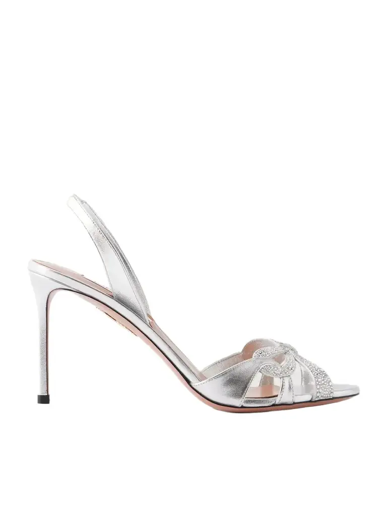 Aquazzura Ribbon Kiss 85 Crystal-embellished Metallic Leather Sandals | Image 1 Aquazzura Ribbon Kiss 85 Crystal-embellished Metallic Leather Sandals | Image 1