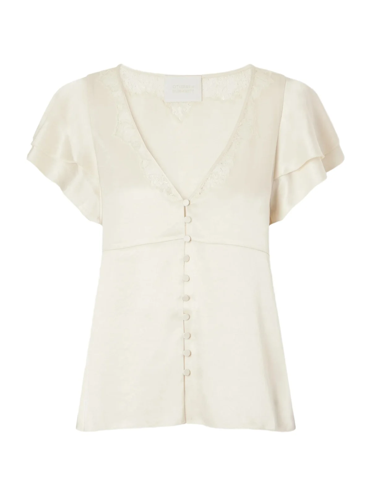 Lola Flutter Lace-trimmed Satin Blouse Lola Flutter Lace-trimmed Satin Blouse