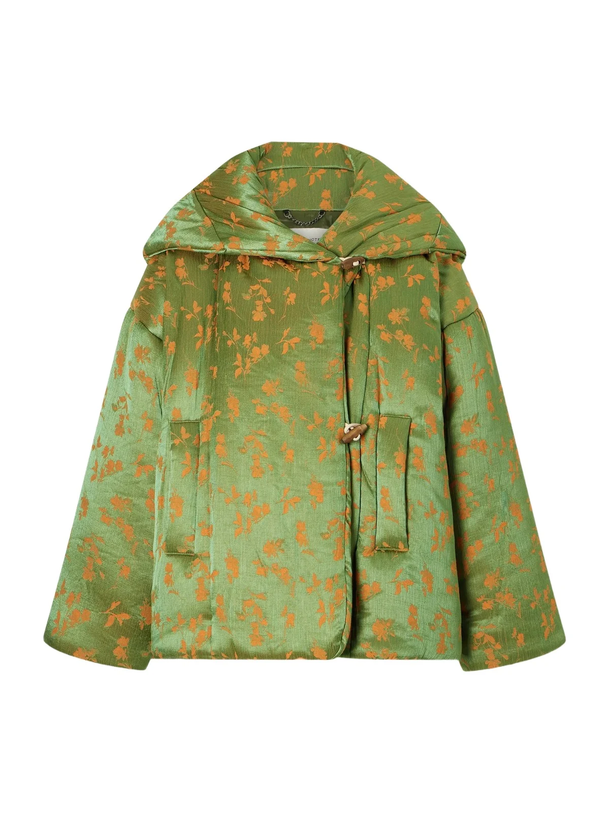 Hooded Padded Floral-jacquard Short Jacket