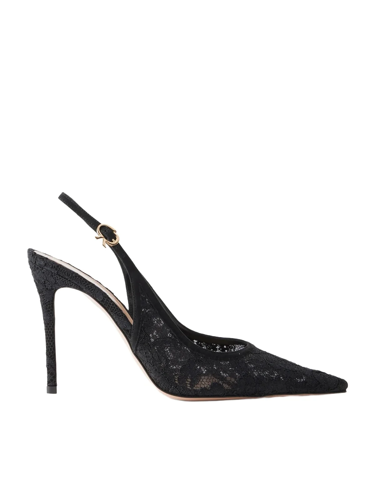 Sofia 95 Suede-trimmed Lace Slingback Pumps
