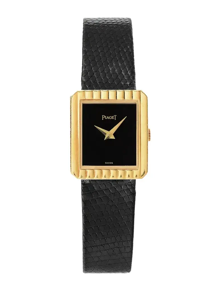Stephanie Windsor + Piaget Vintage 1981 Mini Protocole Hand-wound 18-karat Gold Onyx Watch, Ref. 41546