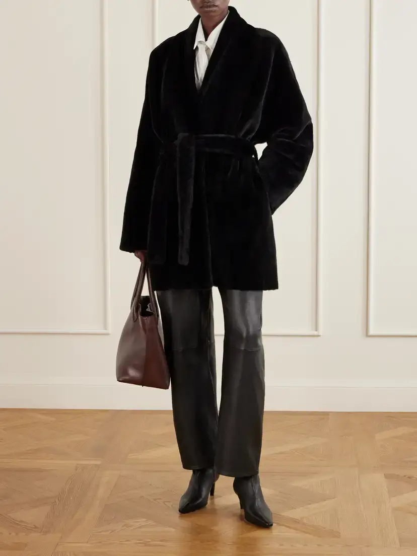 Nour Hammour Raquel Belted Paneled Shearling Coat | Thumbnail 2 Nour Hammour Raquel Belted Paneled Shearling Coat | Thumbnail 2