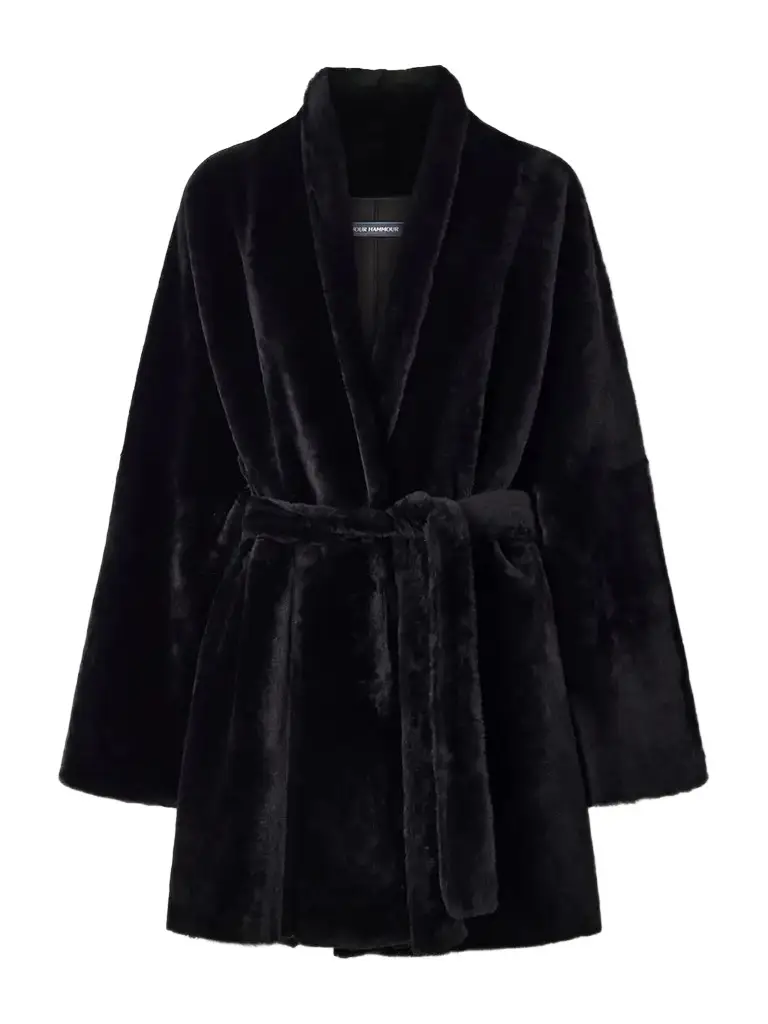 Nour Hammour Raquel Belted Paneled Shearling Coat | Image 1 Nour Hammour Raquel Belted Paneled Shearling Coat | Image 1