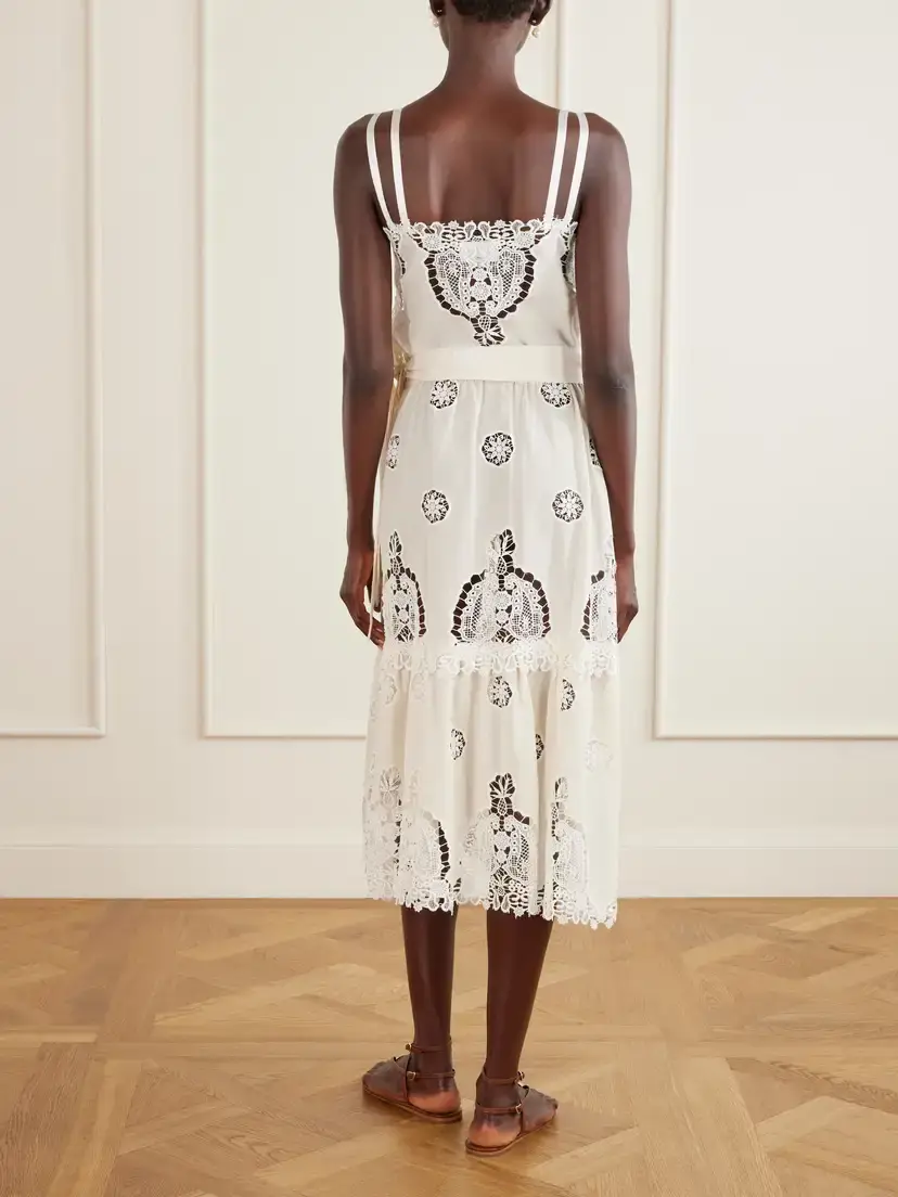 Miguelina Esme Belted Guipure Lace-trimmed Cotton-blend Midi Dress | Thumbnail 3