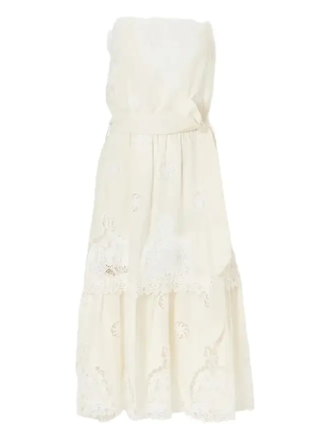 Esme Belted Guipure Lace-trimmed Cotton-blend Midi Dress Esme Belted Guipure Lace-trimmed Cotton-blend Midi Dress