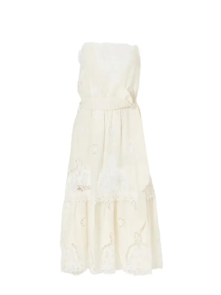 Miguelina Esme Belted Guipure Lace-trimmed Cotton-blend Midi Dress | Image 1 Miguelina Esme Belted Guipure Lace-trimmed Cotton-blend Midi Dress | Image 1