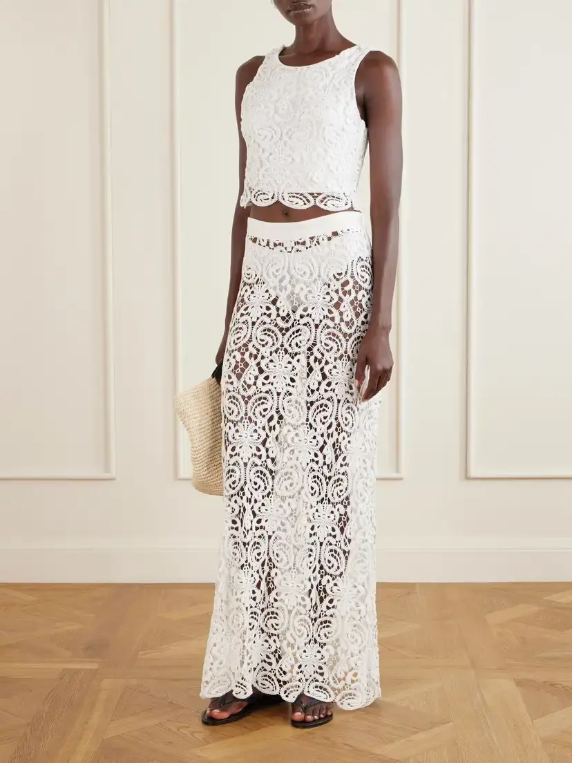 Miguelina Viviana Guipure Lace-trimmed Cotton Maxi Skirt | Thumbnail 2