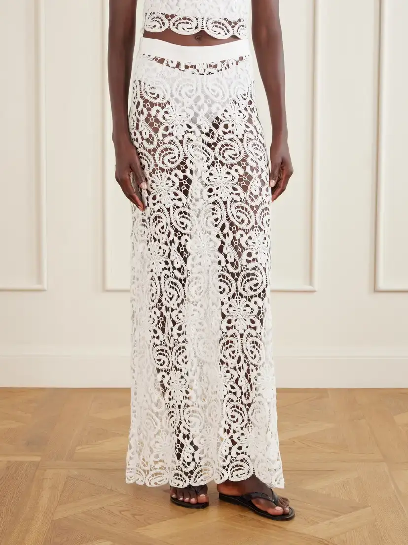 Miguelina Viviana Guipure Lace-trimmed Cotton Maxi Skirt | Thumbnail 3