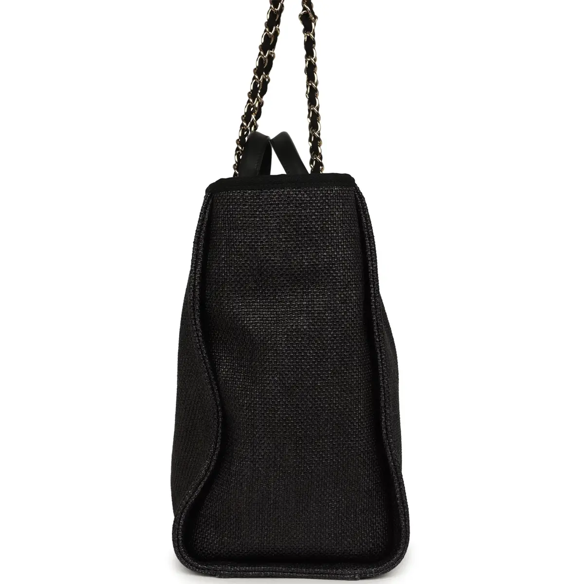 Chanel Chanel Large Deauville Shopping Tote Black, Grey Raffia, Black Canvas Light Gold Hardware | Thumbnail 3 Chanel Chanel Large Deauville Shopping Tote Black, Grey Raffia, Black Canvas Light Gold Hardware | Thumbnail 3