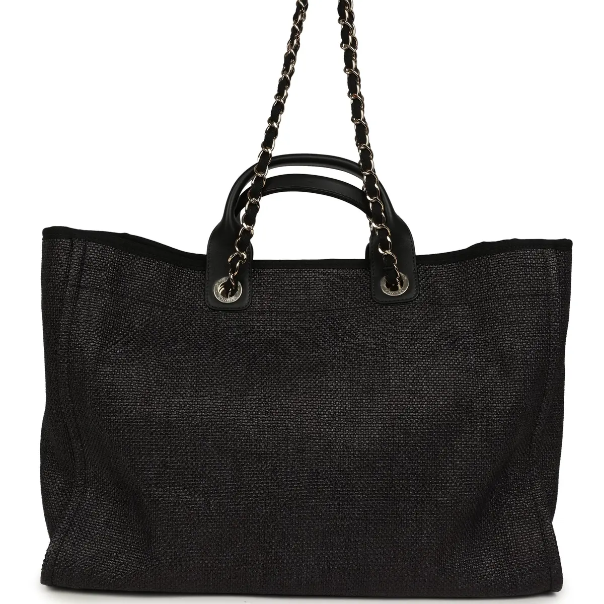 Chanel Chanel Large Deauville Shopping Tote Black, Grey Raffia, Black Canvas Light Gold Hardware | Thumbnail 4 Chanel Chanel Large Deauville Shopping Tote Black, Grey Raffia, Black Canvas Light Gold Hardware | Thumbnail 4