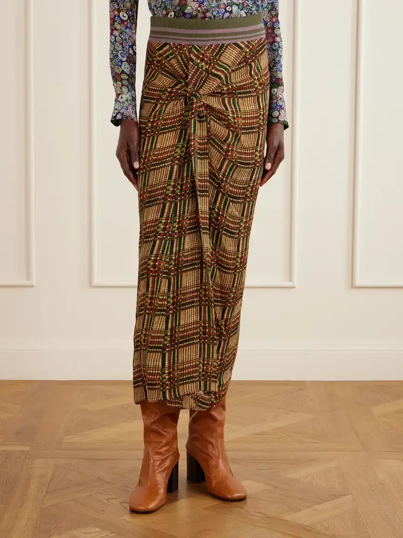 Dries Van Noten Suma Checked Georgette Midi Skirt | Thumbnail 3