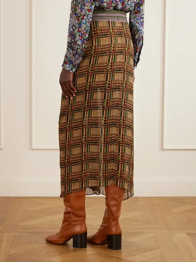 Dries Van Noten Suma Checked Georgette Midi Skirt | Thumbnail 4