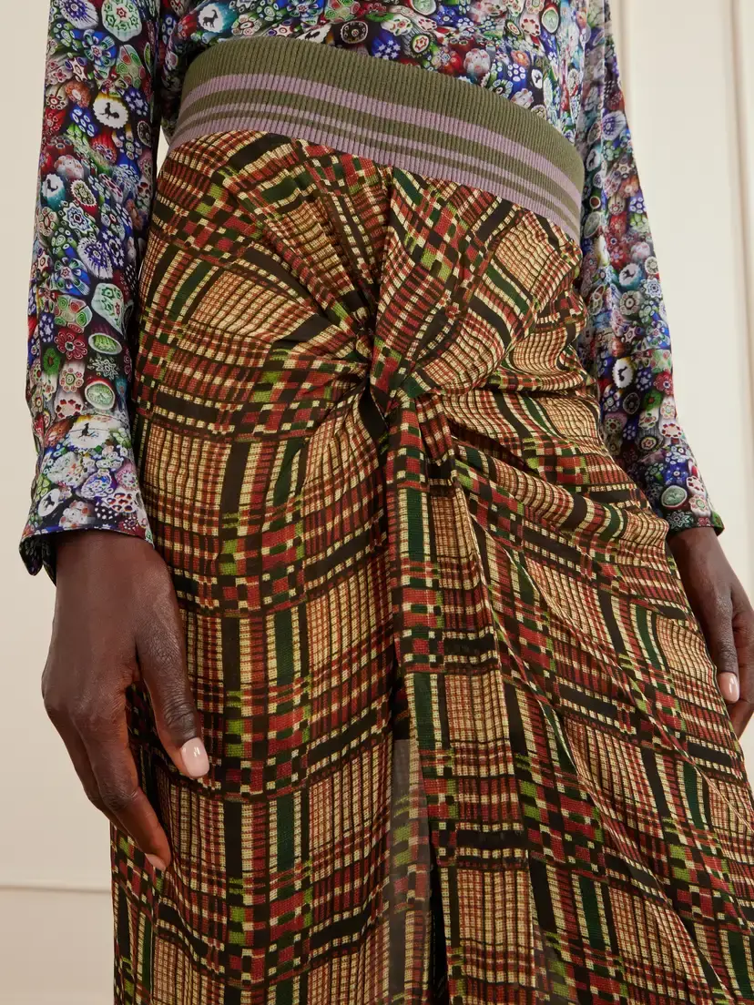Dries Van Noten Suma Checked Georgette Midi Skirt | Thumbnail 5