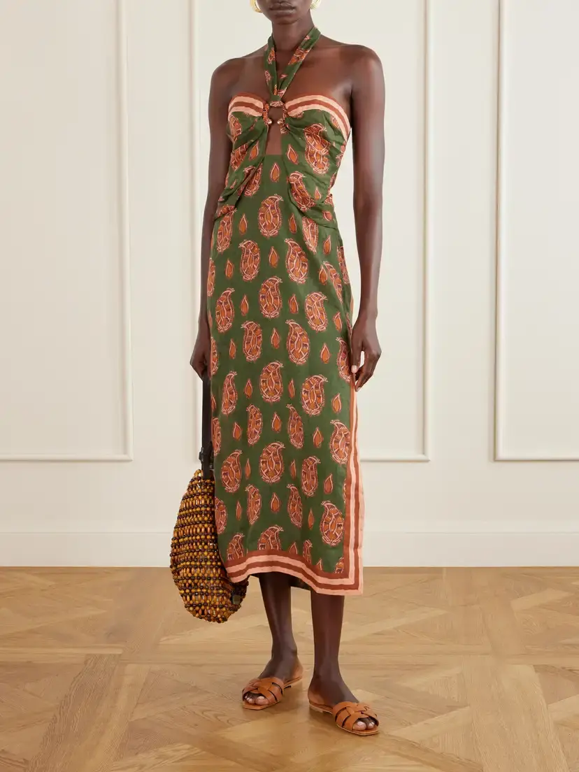 Johanna Ortiz Desert Heart Embellished Printed Cut-out Linen Maxi Dress | Thumbnail 2