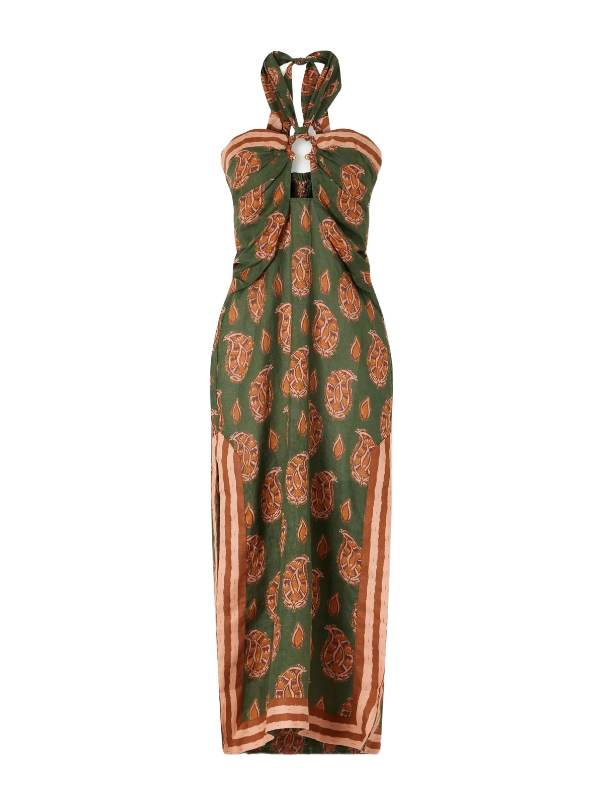 Desert Heart Embellished Printed Cut-out Linen Maxi Dress