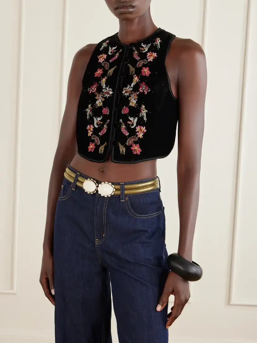 Etro Bead-embellished Cropped Velvet Vest | Thumbnail 3