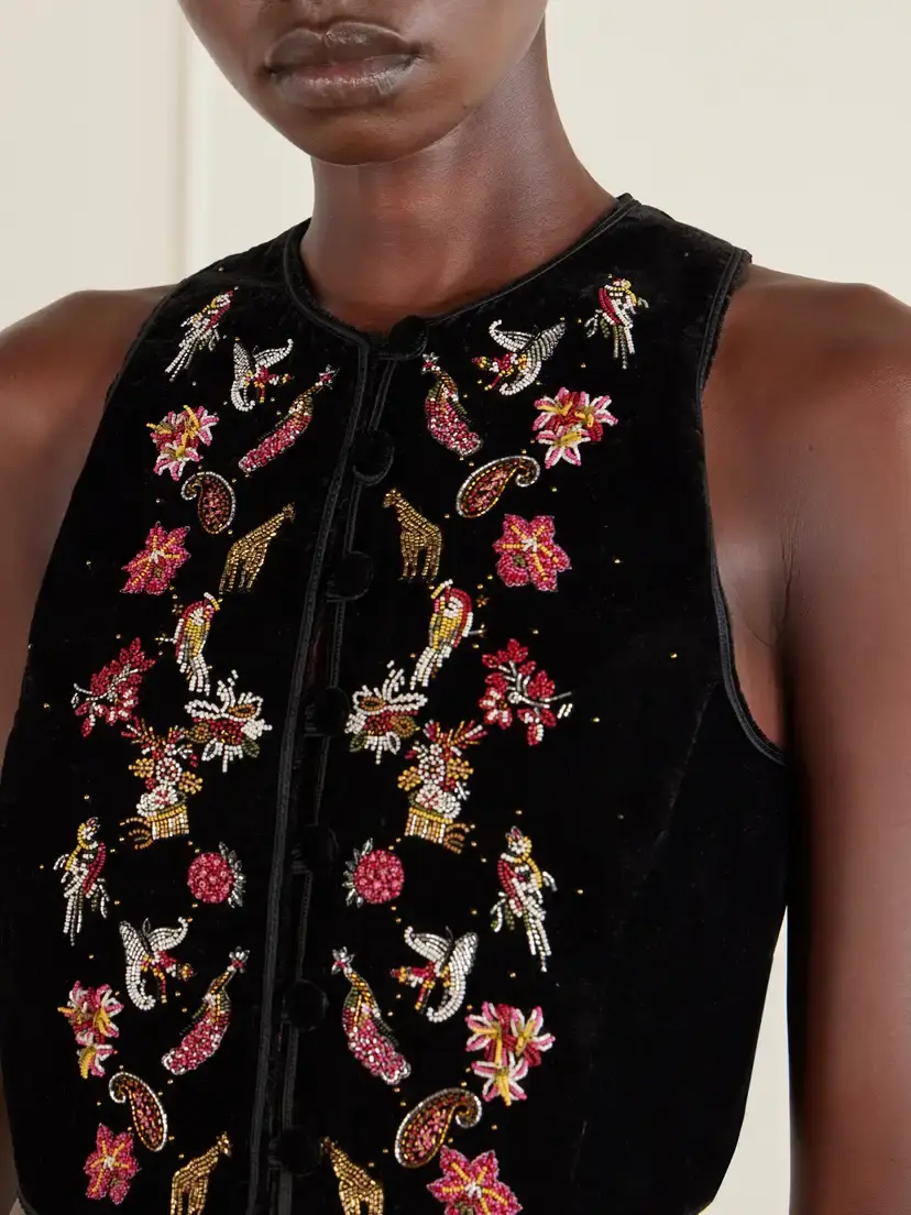 Etro Bead-embellished Cropped Velvet Vest | Thumbnail 5