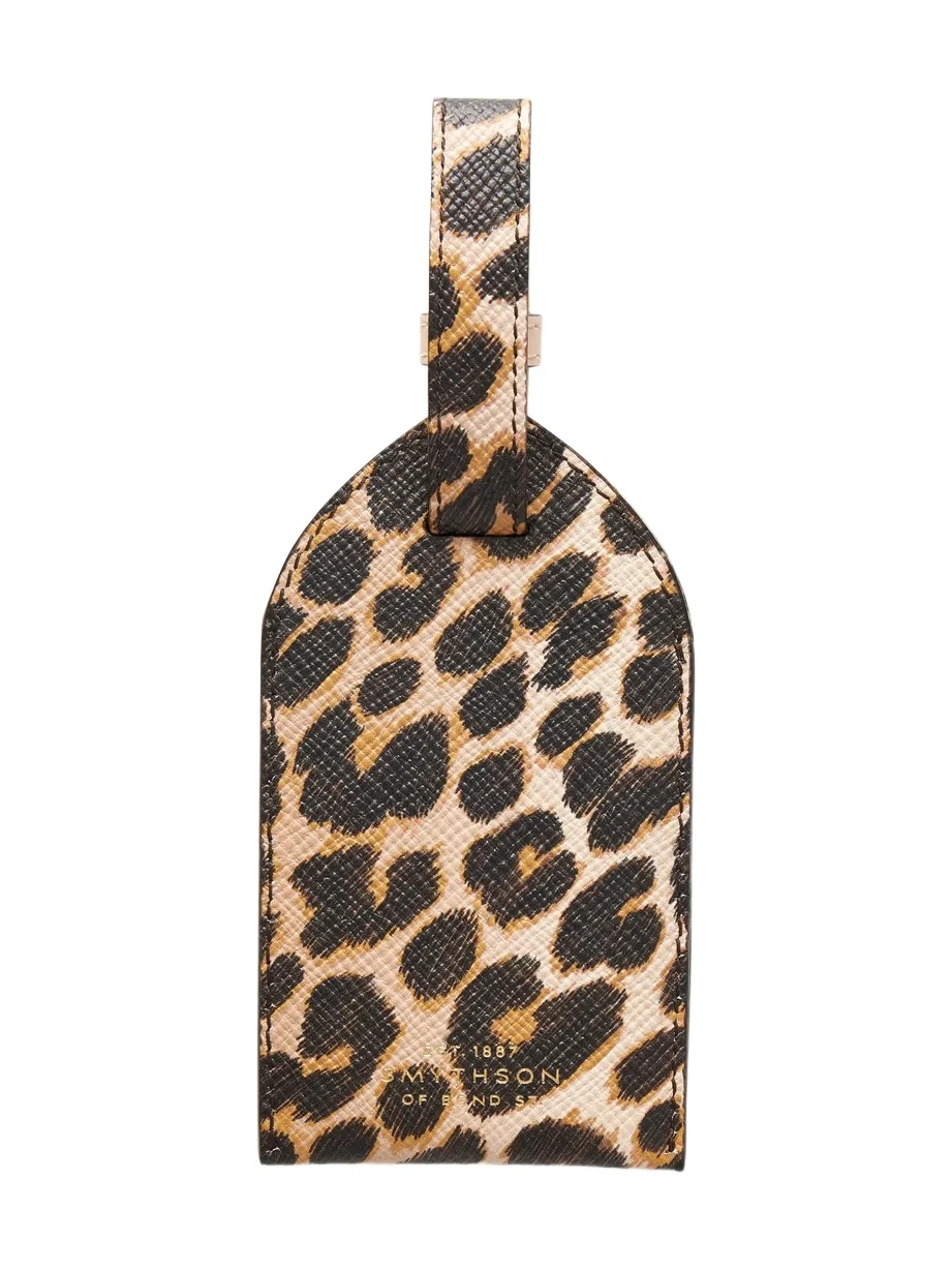 Smythson Panama Leopard-print Leather Luggage Tag