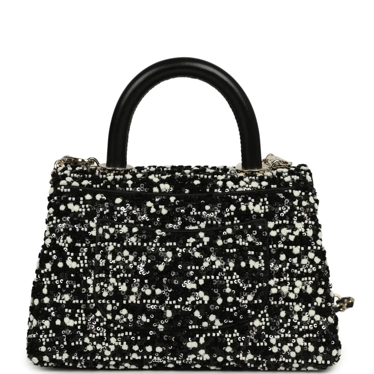 Chanel Chanel Mini Coco Handle Flap Bag Black, White Sequin, Beaded Light Gold Hardware | Thumbnail 4