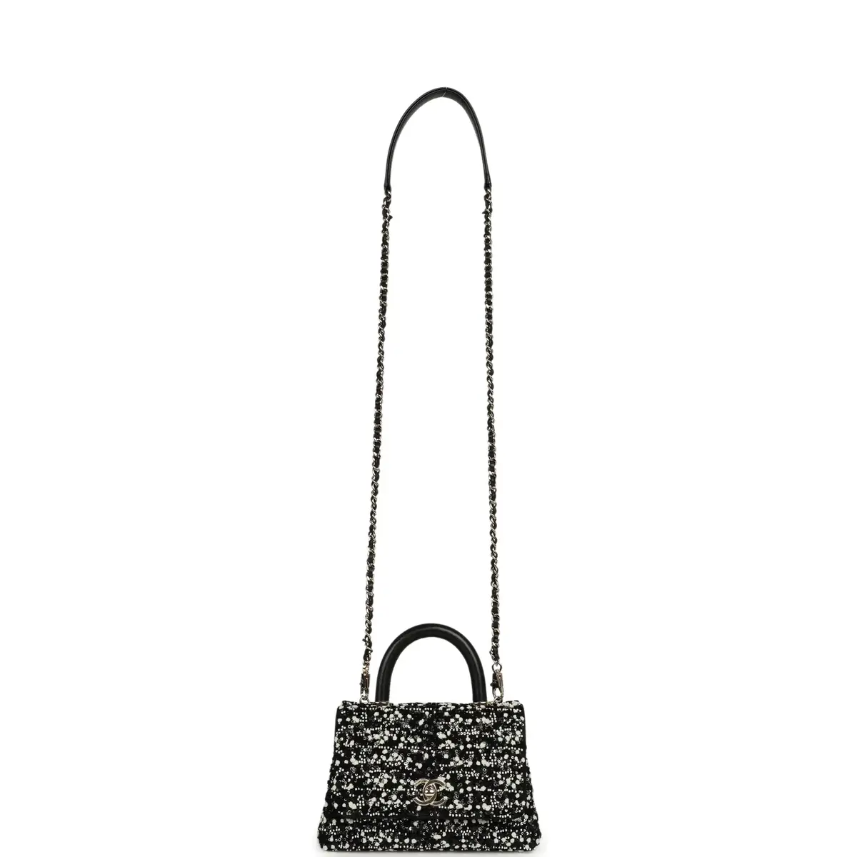 Chanel Chanel Mini Coco Handle Flap Bag Black, White Sequin, Beaded Light Gold Hardware | Thumbnail 7
