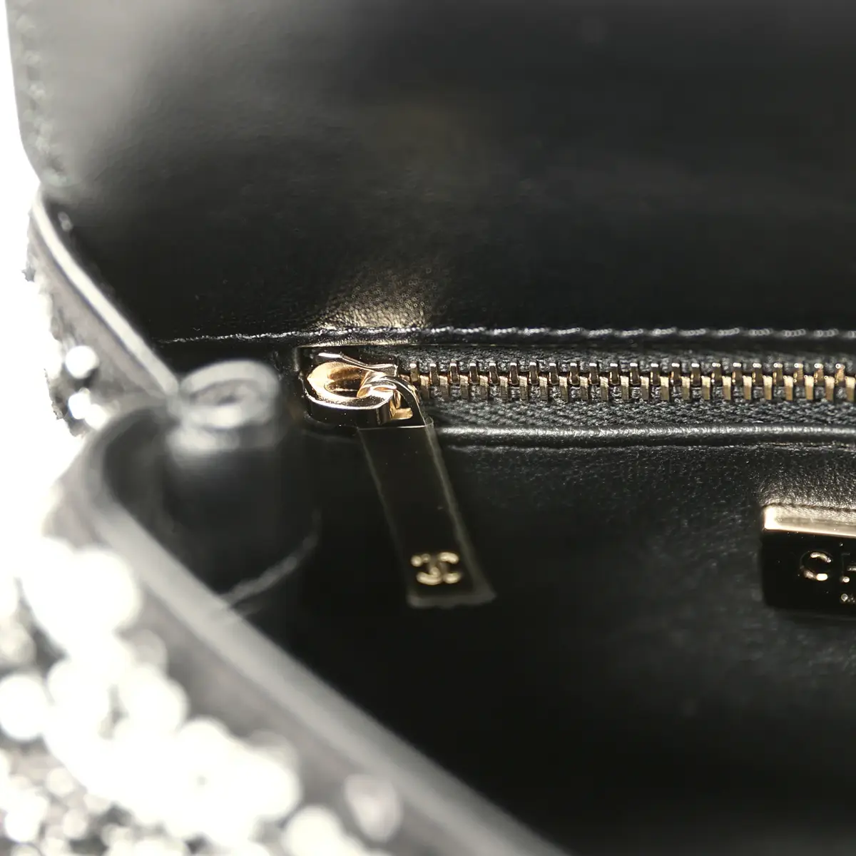 Chanel Chanel Mini Coco Handle Flap Bag Black, White Sequin, Beaded Light Gold Hardware | Thumbnail 10