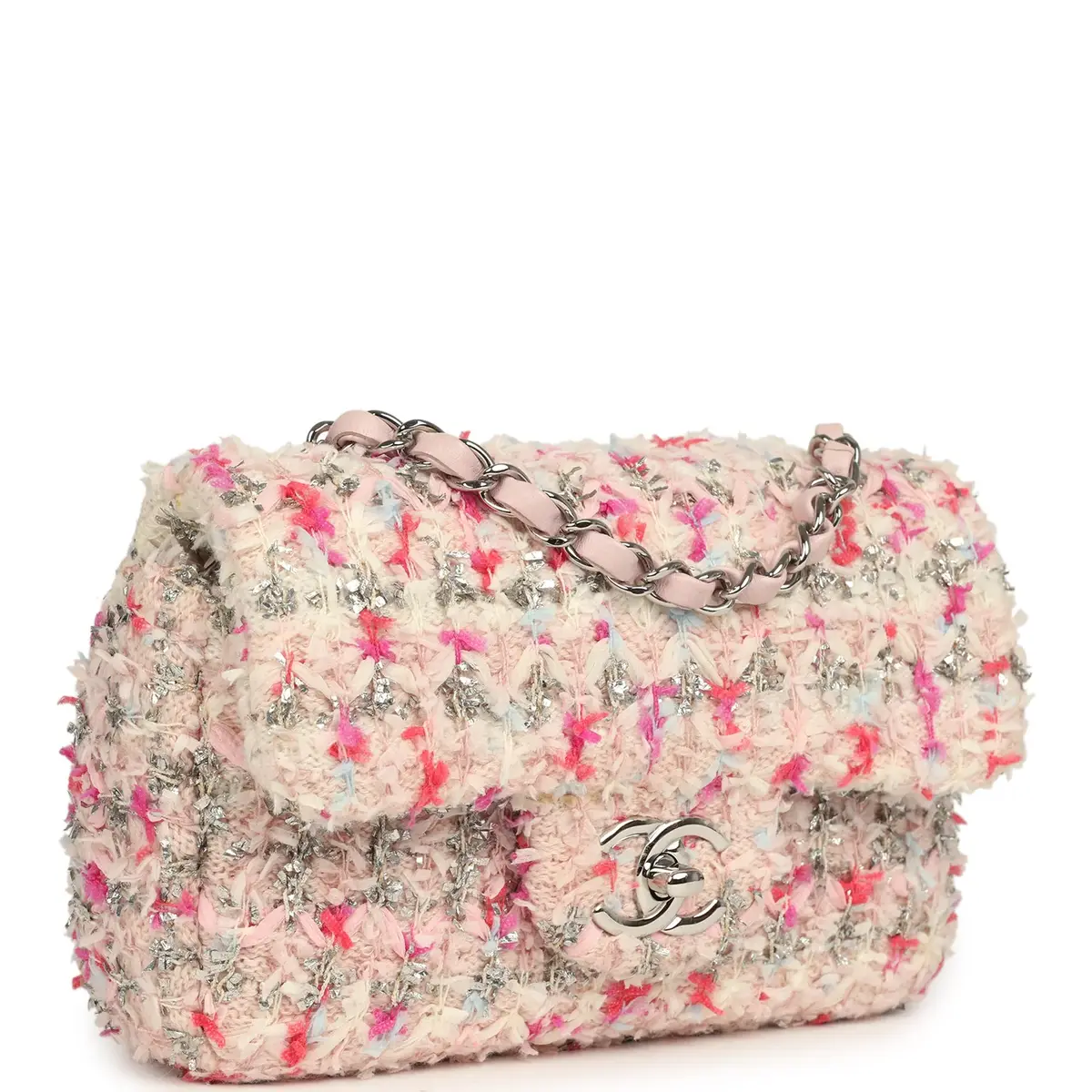 Chanel Chanel Mini Rectangular Flap Bag Pink, Multicolored Tweed Bouclé Silver Hardware | Thumbnail 2