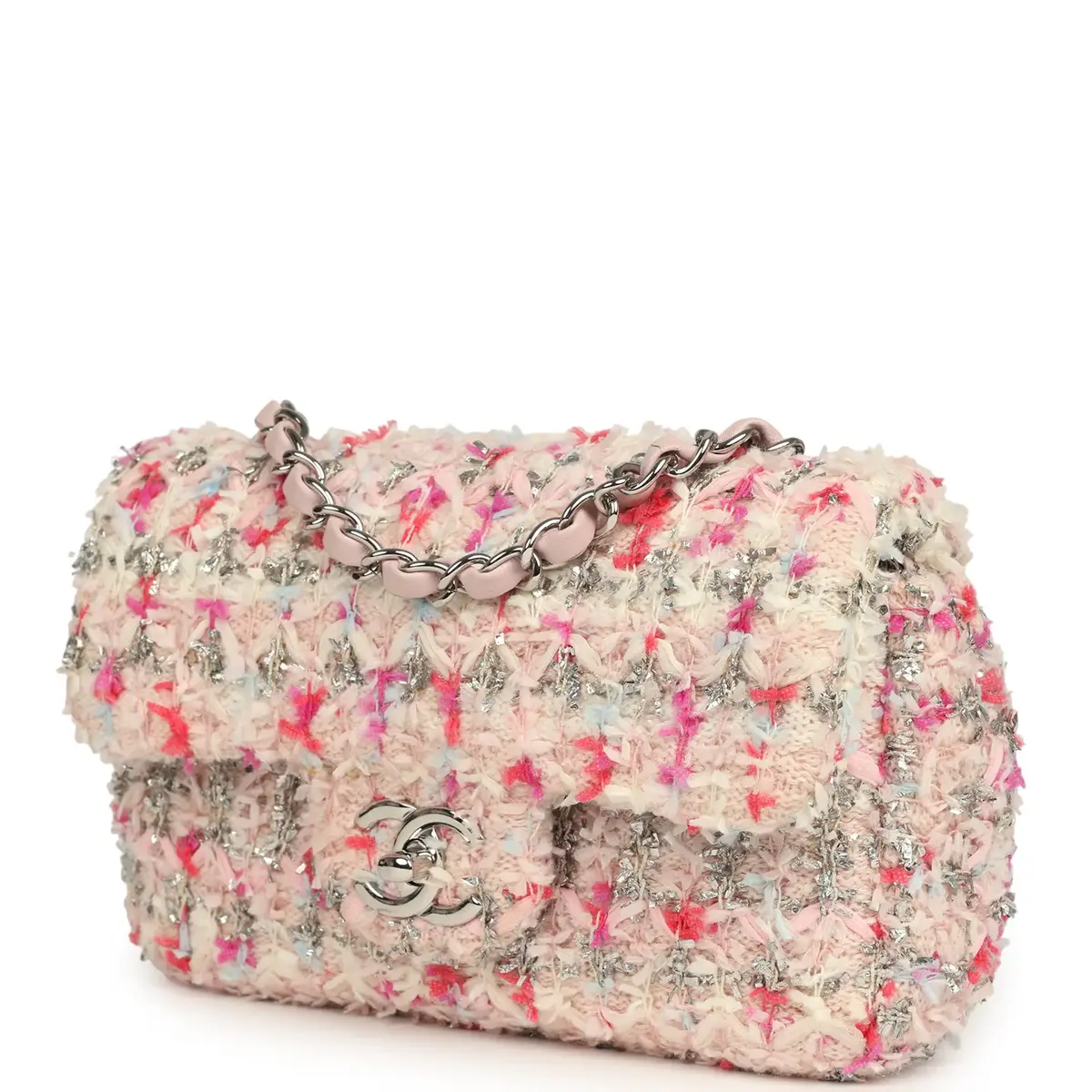 Chanel Chanel Mini Rectangular Flap Bag Pink, Multicolored Tweed Bouclé Silver Hardware | Thumbnail 5