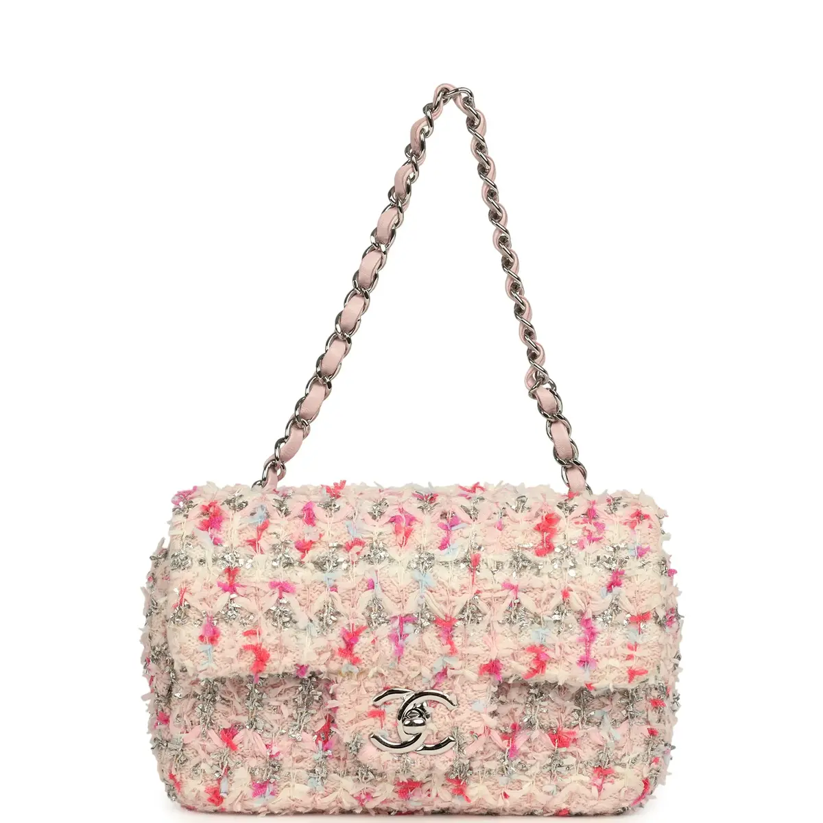Chanel Chanel Mini Rectangular Flap Bag Pink, Multicolored Tweed Bouclé Silver Hardware | Thumbnail 7