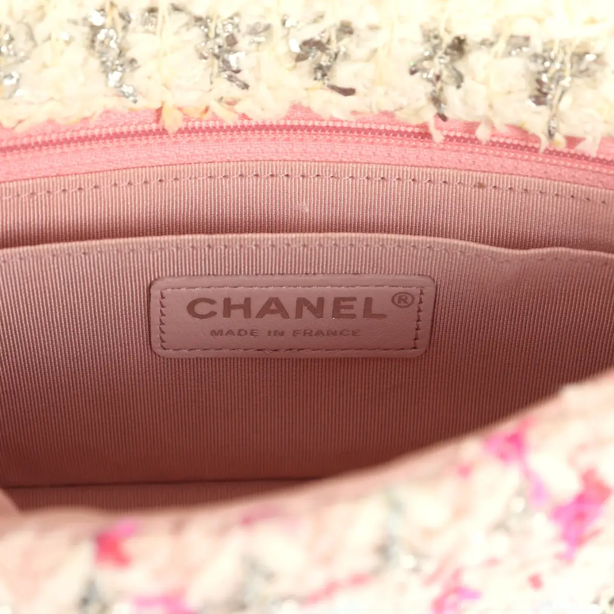 Chanel Chanel Mini Rectangular Flap Bag Pink, Multicolored Tweed Bouclé Silver Hardware | Thumbnail 9