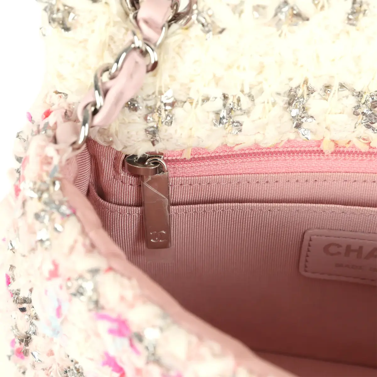 Chanel Chanel Mini Rectangular Flap Bag Pink, Multicolored Tweed Bouclé Silver Hardware | Thumbnail 10