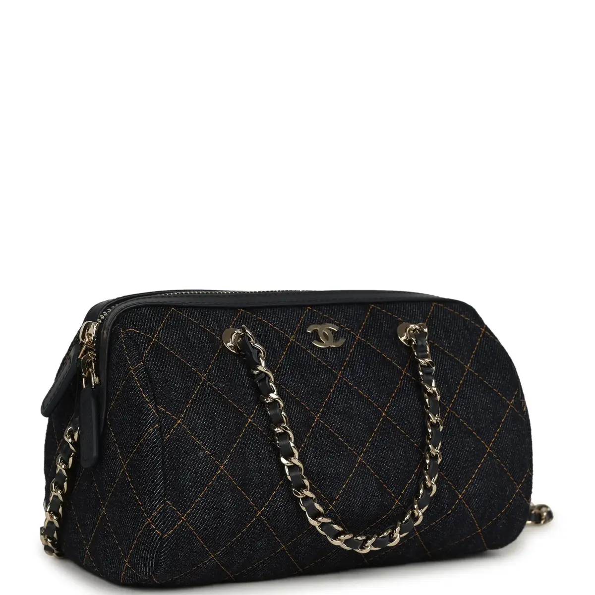 Chanel Chanel Mini Timeless Classic Barrel Bag with Chain Dark Blue Denim Light Gold Hardware | Thumbnail 2
