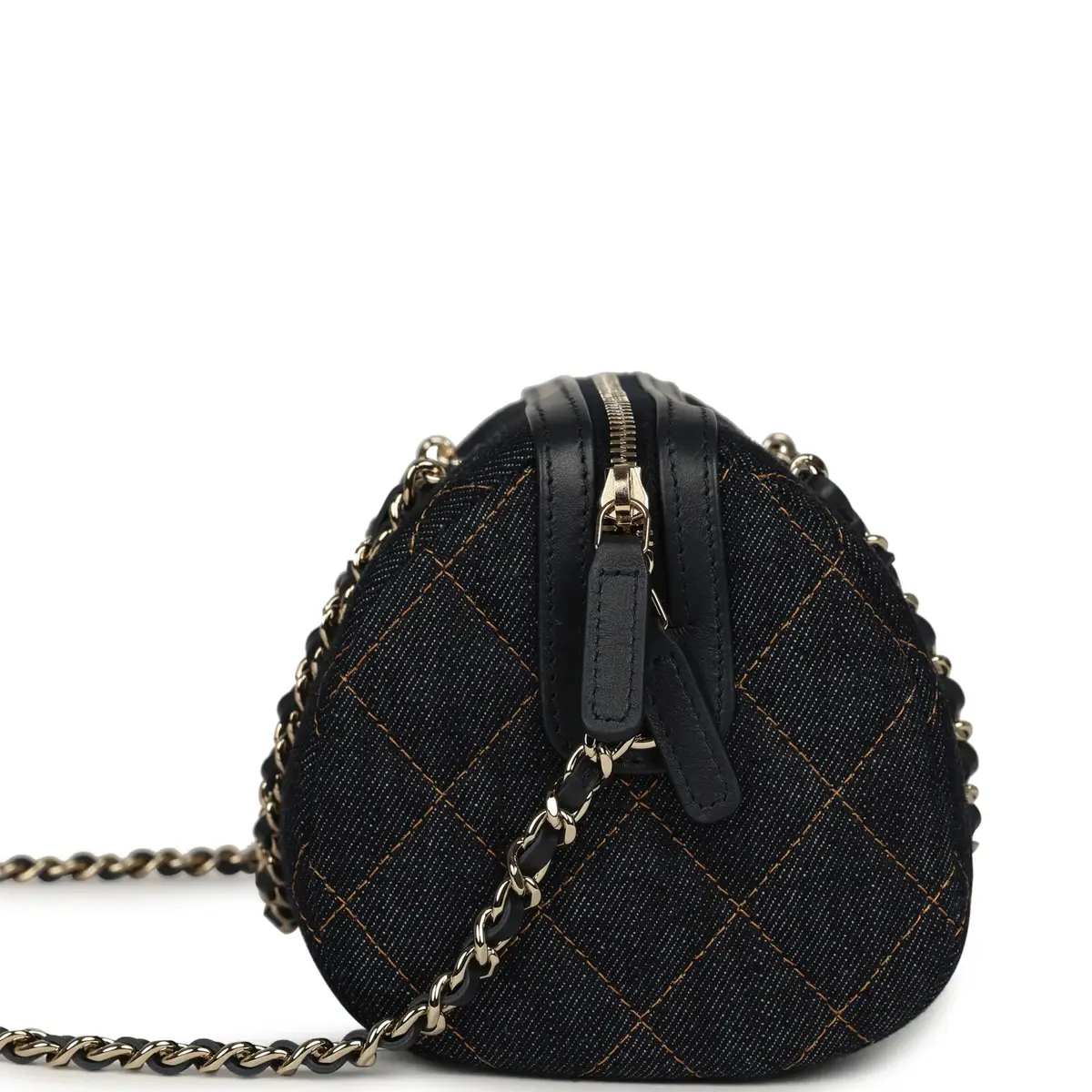 Chanel Chanel Mini Timeless Classic Barrel Bag with Chain Dark Blue Denim Light Gold Hardware | Thumbnail 3