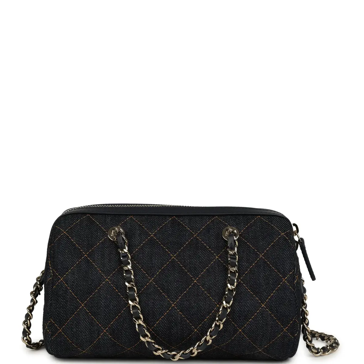 Chanel Chanel Mini Timeless Classic Barrel Bag with Chain Dark Blue Denim Light Gold Hardware | Thumbnail 4