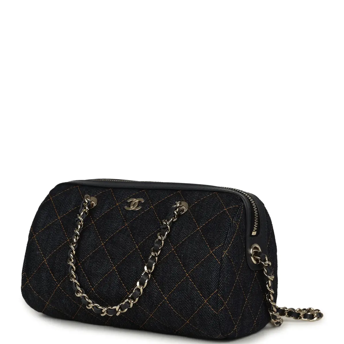 Chanel Chanel Mini Timeless Classic Barrel Bag with Chain Dark Blue Denim Light Gold Hardware | Thumbnail 5