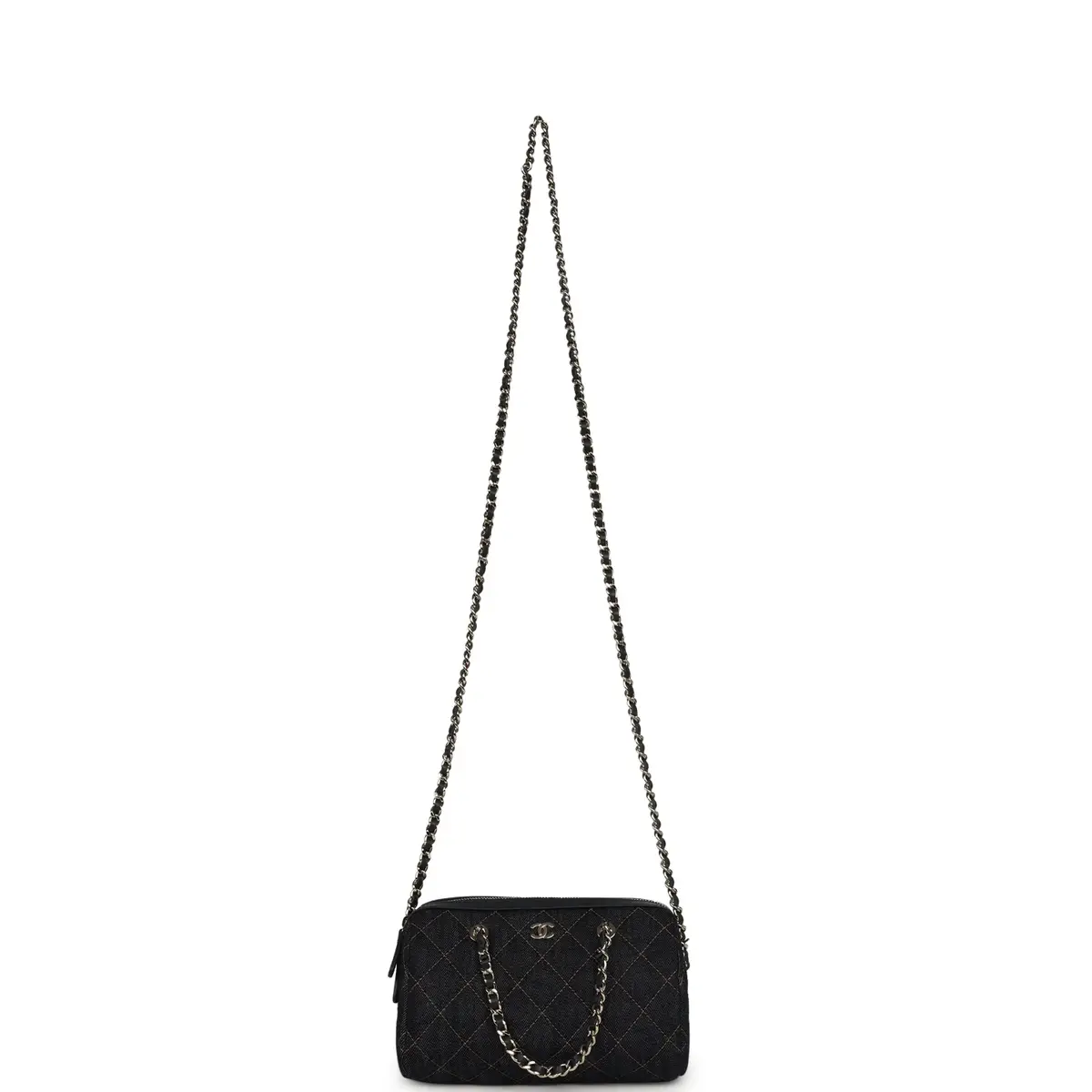 Chanel Chanel Mini Timeless Classic Barrel Bag with Chain Dark Blue Denim Light Gold Hardware | Thumbnail 7