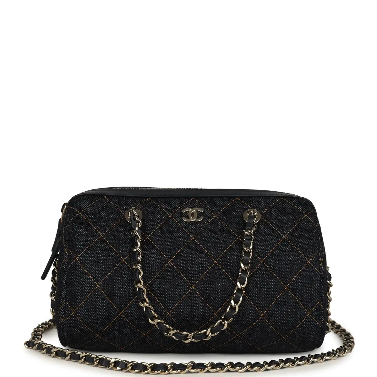 Chanel Mini Timeless Classic Barrel Bag with Chain Dark Blue Denim Light Gold Hardware Chanel Mini Timeless Classic Barrel Bag with Chain Dark Blue Denim Light Gold Hardware