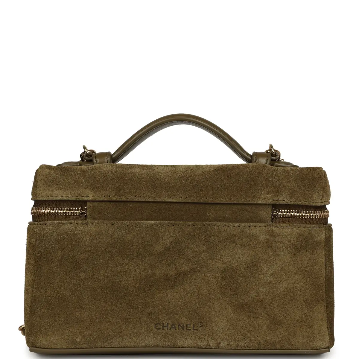 Chanel Chanel Top Handle Long Vanity Case with Chain Dark Khaki Suede Gold Hardware | Thumbnail 3 Chanel Chanel Top Handle Long Vanity Case with Chain Dark Khaki Suede Gold Hardware | Thumbnail 3