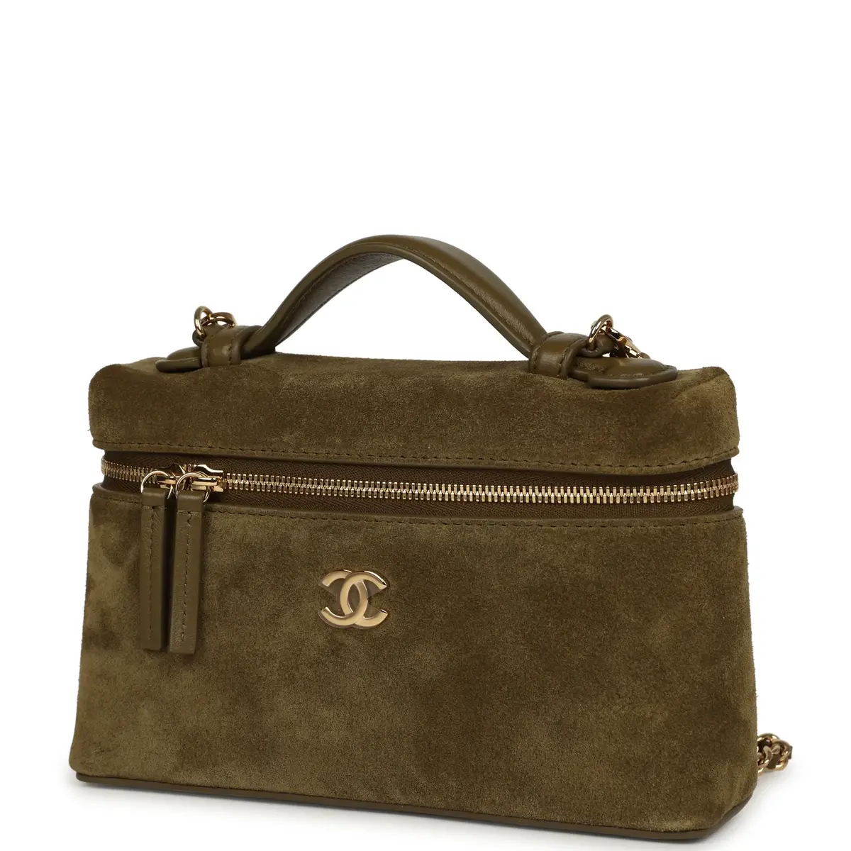 Chanel Chanel Top Handle Long Vanity Case with Chain Dark Khaki Suede Gold Hardware | Thumbnail 5 Chanel Chanel Top Handle Long Vanity Case with Chain Dark Khaki Suede Gold Hardware | Thumbnail 5