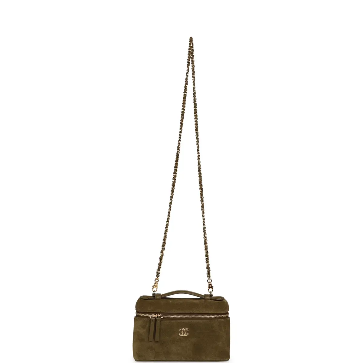 Chanel Chanel Top Handle Long Vanity Case with Chain Dark Khaki Suede Gold Hardware | Thumbnail 8 Chanel Chanel Top Handle Long Vanity Case with Chain Dark Khaki Suede Gold Hardware | Thumbnail 8