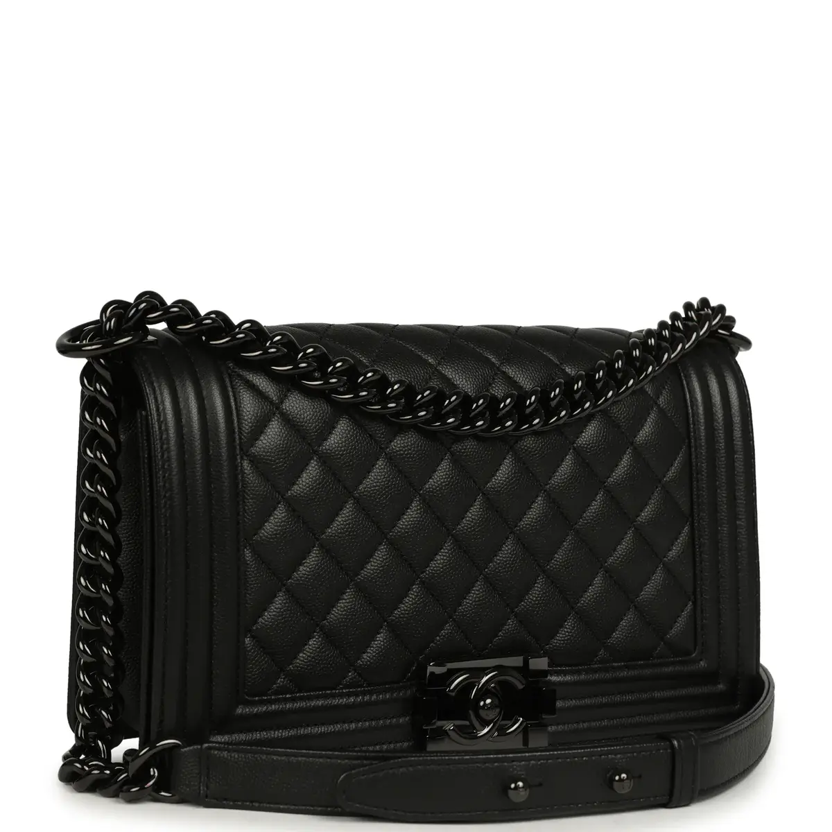 Chanel Pre-owned Chanel Medium Boy Bag So Black Caviar Black Hardware | Thumbnail 2 Chanel Pre-owned Chanel Medium Boy Bag So Black Caviar Black Hardware | Thumbnail 2