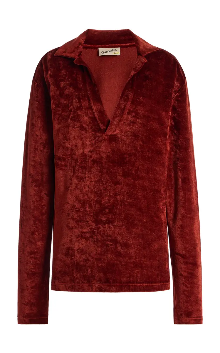 Sanderlak V-Neck Velvet Polo | Image 1 Sanderlak V-Neck Velvet Polo | Image 1