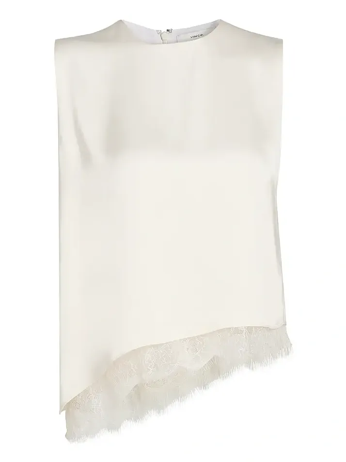 Women's Asymmetric Satin Lace-Trim Top Women's Asymmetric Satin Lace-Trim Top