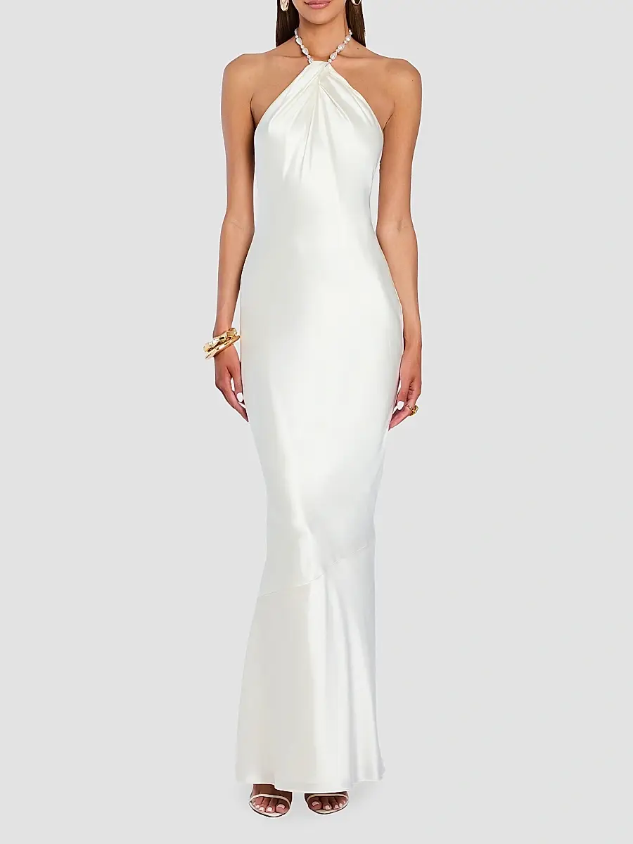 Retrofête Women's Anat Satin Beaded Halter Dress | Thumbnail 6