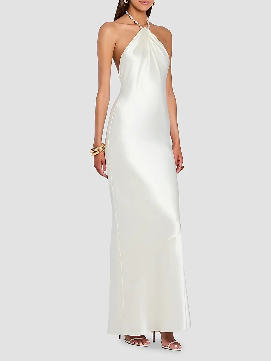 Retrofête Women's Anat Satin Beaded Halter Dress | Thumbnail 7