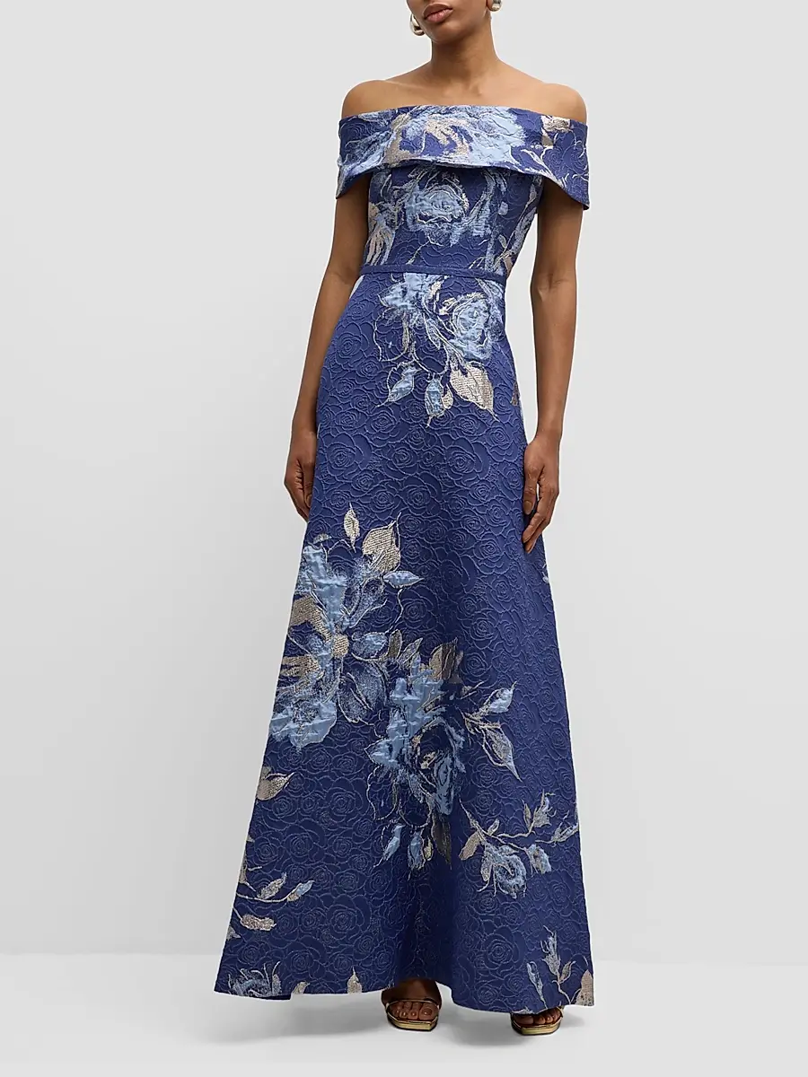 Teri Jon by Rickie Freeman Women's Floral Off-The-Shoulder Gown | Thumbnail 2 Teri Jon by Rickie Freeman Women's Floral Off-The-Shoulder Gown | Thumbnail 2